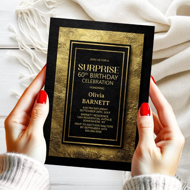 Black Gold Surprise 60th Birthday Party Inbjudningar (Skapare uppladdad)