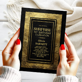 Black Gold Surprise 70th Birthday Party Inbjudningar