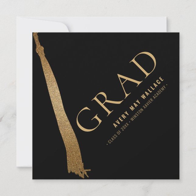 Black Gold Tassel Unique Graduation Custom  Inbjudningar (Framsida)