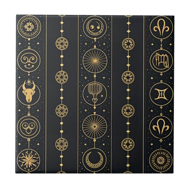 Black Gold Zodiac Sign (4) Kakelplatta (Framsidan)