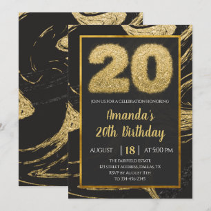 Black Golden 20:e födelsedagsinbjudan Inbjudningar