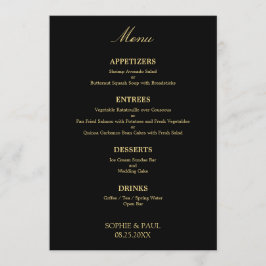 Black Golden Beige Snyggt Bröllop Menu Meny