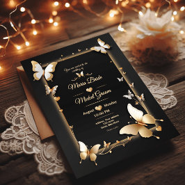Black Golden Butterflies bröllop-kort Inbjudningar