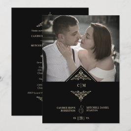 Black Golden Chic Lace Romantic Couple Wedding Inbjudningar
