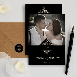 Black Golden Chic Lace Romantic Couple Wedding Inbjudningar