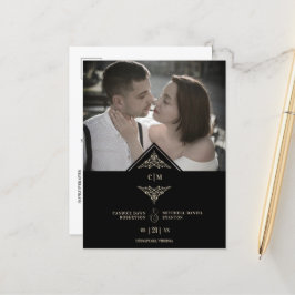 Black Golden Chic Lace Romantic Couple Wedding Meddelande Vykort