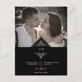 Black Golden Chic Lace Romantic Couple Wedding Meddelande Vykort