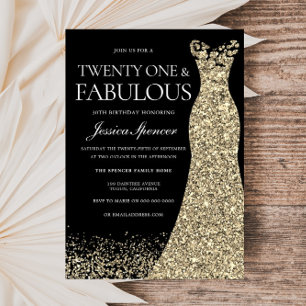 Black Golden Dress Womans 21:a födelsedagen Party Inbjudningar