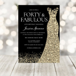 Black Golden Dress Womans 40:e födelsedagen Party Inbjudningar