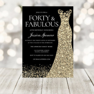 Black Golden Dress Womans 40:e födelsedagen Party Inbjudningar