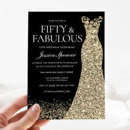 Black Golden Dress Womans 50:e Födelsedagsfesten Inbjudningar
