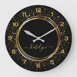 Black Golden glitter stoft Monogram Stor Klocka