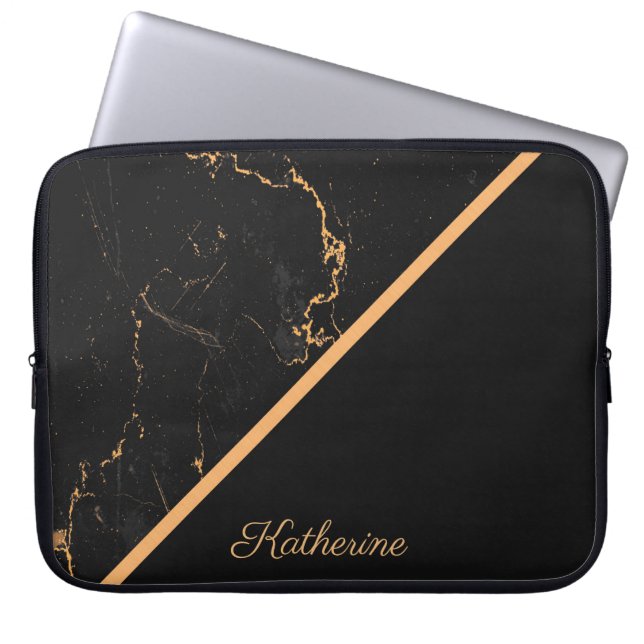 Black & Golden Marble Laptop Fodral (Framsidan)