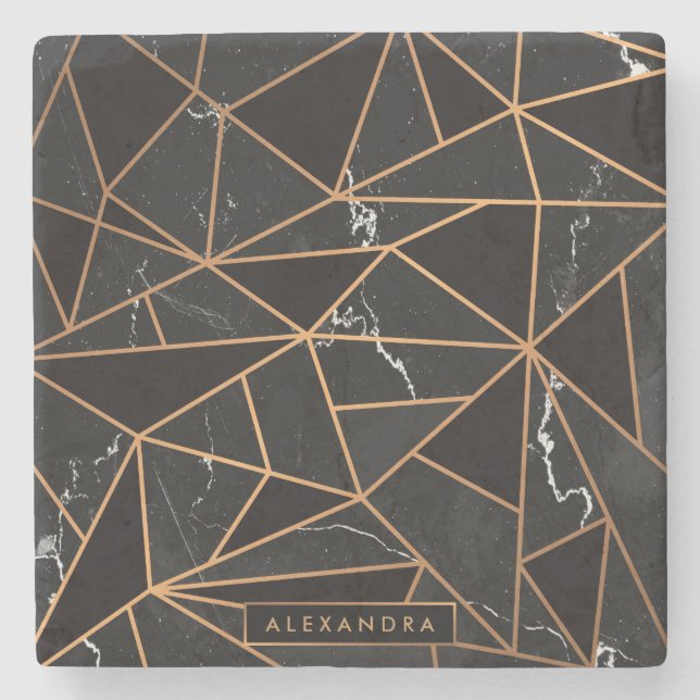 Black & Golden Marble Mosaic Stenunderlägg (Framsidan)