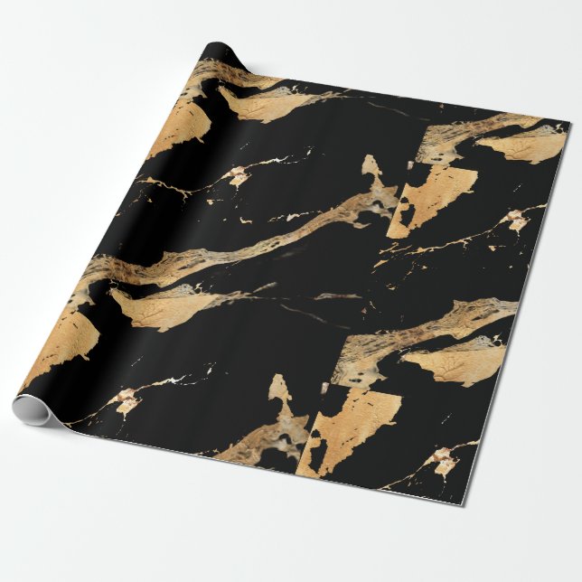 Black Golden Marble Patterned Presentpapper (Utrullad)
