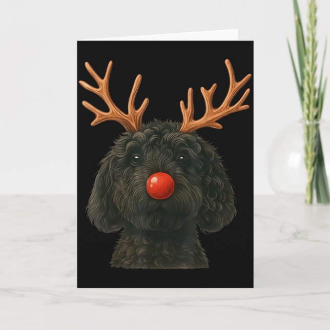 Black Goldendoodle Christmas Lights Santa Hat Blac Kort (Framsida)