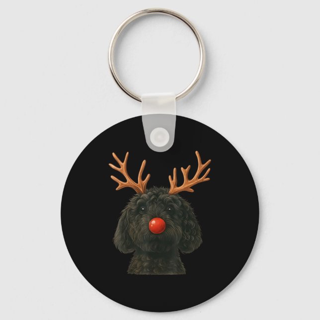 Black Goldendoodle Christmas Lights Santa Hat Blac Nyckelring (Framsida)