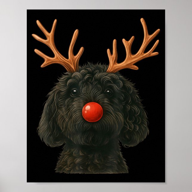 Black Goldendoodle Christmas Lights Santa Hat Blac Poster (Framsidan)
