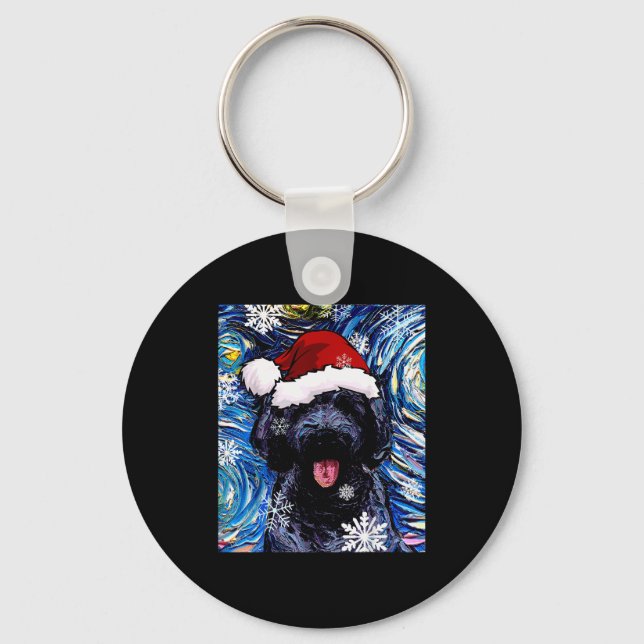 Black Goldendoodle Labradoodle Santa Dog Christmas Nyckelring (Framsida)