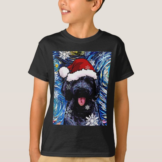 Black Goldendoodle Labradoodle Santa Dog Christmas T Shirt (Framsida)