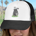 Black Golf Initial Monogram Keps<br><div class="desc">This black and white hat features a stylish black watercolor golf bag filled with clubs, sitting on a patch of green grass. The design includes a simple serif white initial monogram placed right on the bag, making it feel like a natural part of the artwork. The letter stands out against...</div>