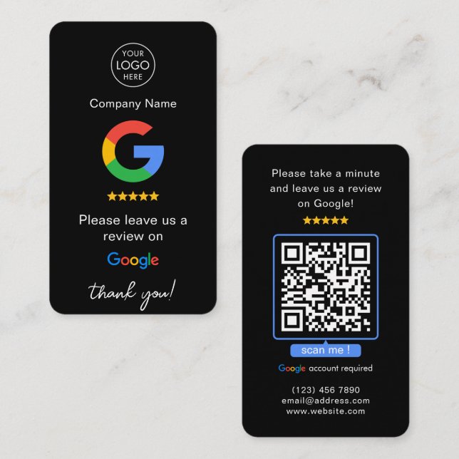 Black Google-recensioner QR-kod Business Review us Visitkort (Fram/baksida)