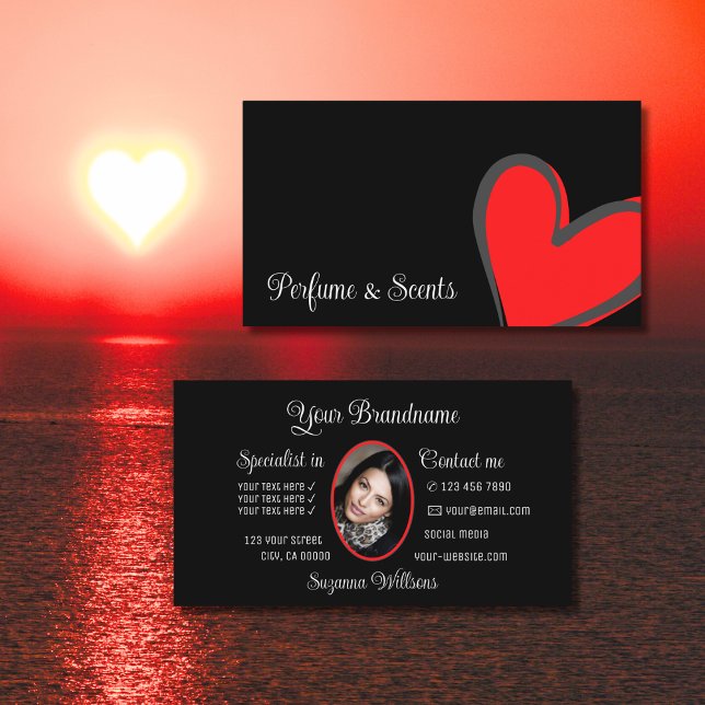 Black Gorgal Red Heart Modern med Photo Cute Visitkort (Skapare uppladdad)