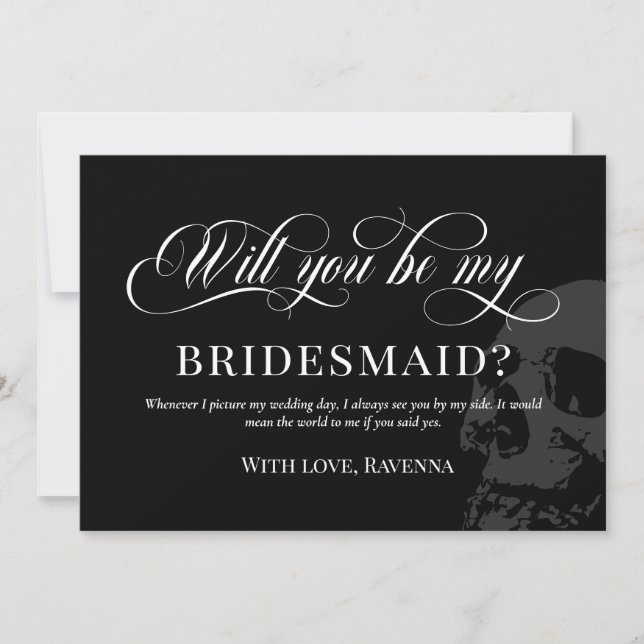 Black Goth Skull Bröllop blir min bridesmaid Inbjudningar (Framsida)