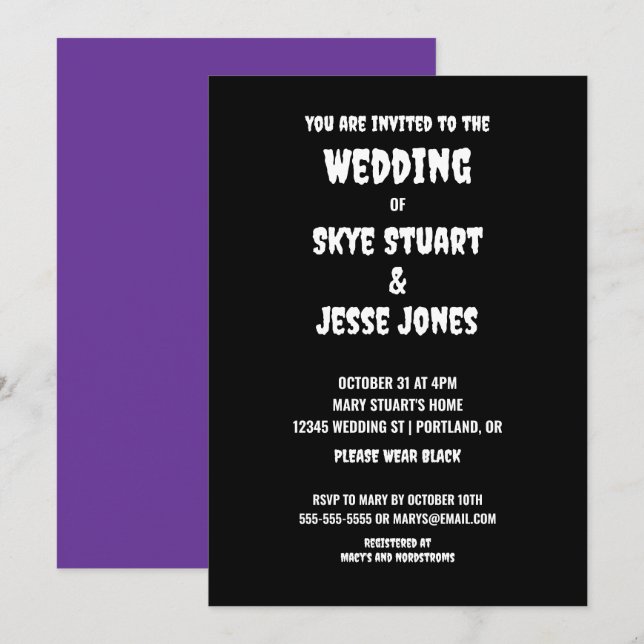 Black Goth Wedding-inbjudan Inbjudningar (Fram/baksida)