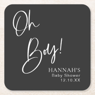 Black Gotham & Moody Oh Boy Baby Shower Underlägg Papper Kvadrat