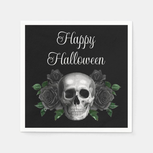 Black Gothic Black Floral Skull Halloween Pappersservett (Framsidan)