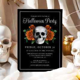 Black Gothic Blommigt Skull Halloween-inbjudan Inbjudningar
