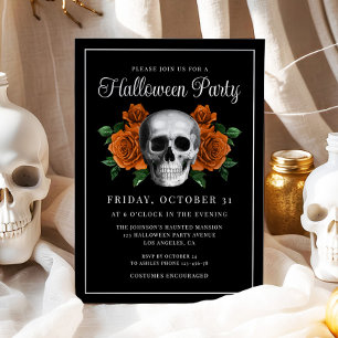 Black Gothic Blommigt Skull Halloween-inbjudan Inbjudningar