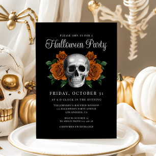 Black Gothic Blommigt Skull Halloween-inbjudan Inbjudningar