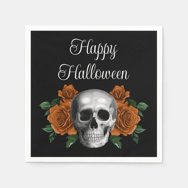 Black Gothic Blommigt Skull Halloween Pappersservett (Framsidan)