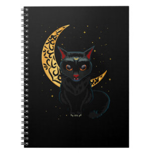 Black Gothic Cat Crescent Wicca Goth Kitten Anteckningsbok