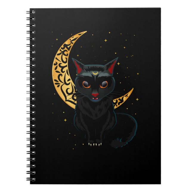 Black Gothic Cat Crescent Wicca Goth Kitten Anteckningsbok (Framsidan)