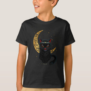 Black Gothic Cat Crescent Wicca Goth Kitten T Shirt