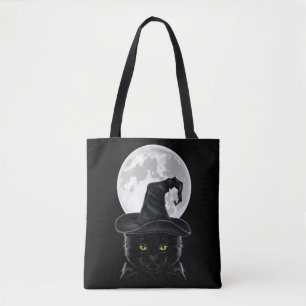 Black Gothic Cat Witch Hat Måne Pastel Goth Tygkasse