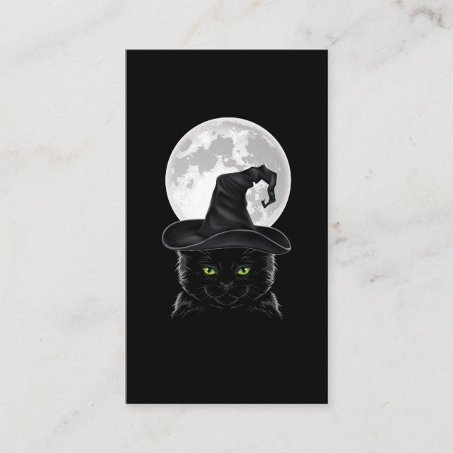 Black Gothic Cat Witch Hat Måne Pastel Goth Visitkort (Framsida)