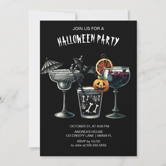 Black Gothic Cocktails Halloween Inbjudningar (Framsida)