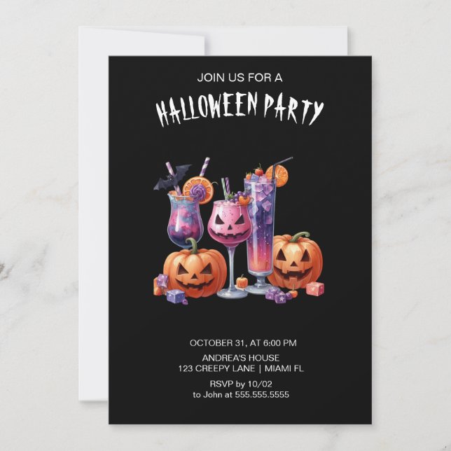 Black Gothic Cocktails Halloween Inbjudningar (Framsida)