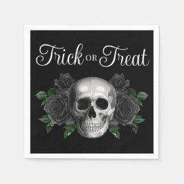 Black Gothic Floral Skull Trick Or Treat Halloween Pappersservett