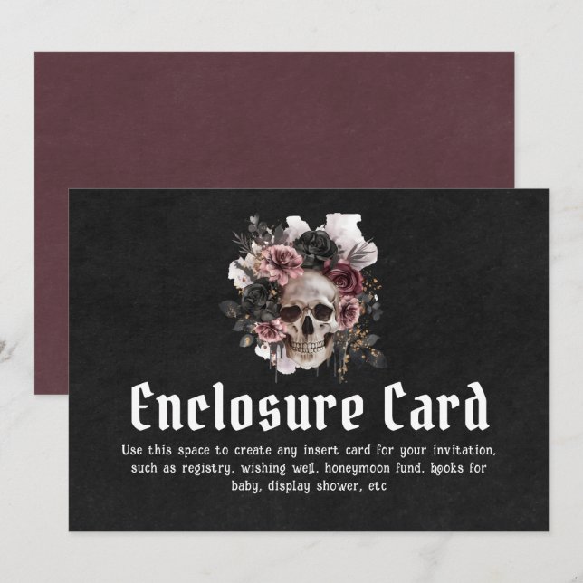 Black Gothic Halloween-Blommigt Skullskåp Inbjudningar (Fram/baksida)