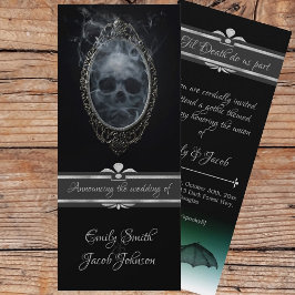 Black Gothic Halloween Bröllop Gholyst Skull & Fla Inbjudningar