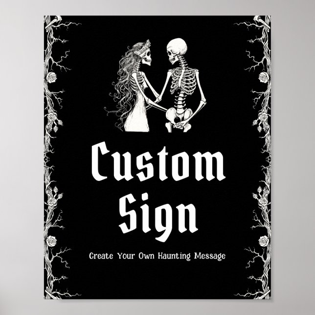 Black Gothic Halloween Skeleton Anpassningsbar-tec Poster (Framsidan)