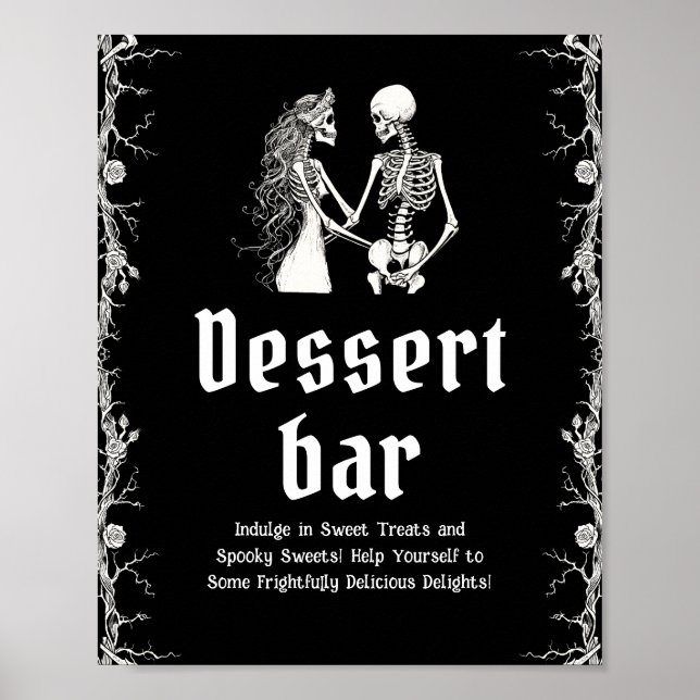 Black Gothic Halloween Skeleton Dessert Pub-tecken Poster (Framsidan)