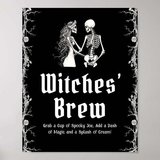 Black Gothic Halloween Skeleton Witches Brew Sign Poster (Framsidan)
