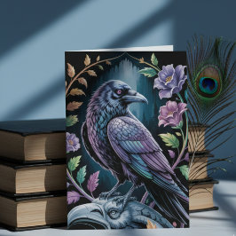Black Gothic Raven Art Notecard Tack Kort