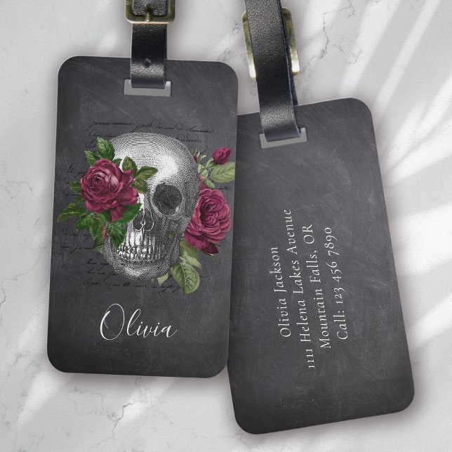 Black Gothic Skull Blommigt Ro Bagagebricka (Skapare uppladdad)
